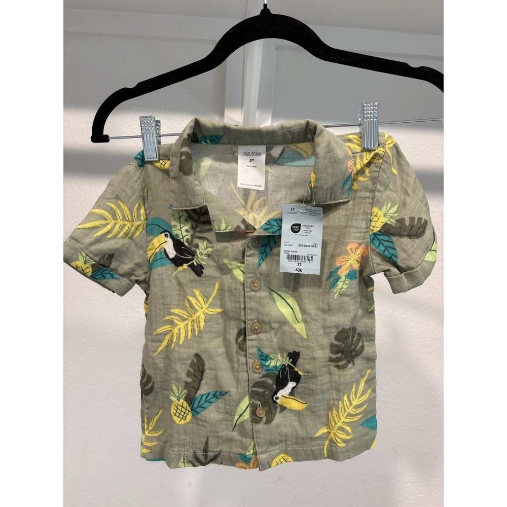 Okie Dokie Hawaiian Button Down With Toucans - Size 3T NWT
